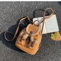 Retro Suede Leather Fleece Backpack - Thumbnail 3