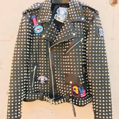 Crafted leather new handmade men's punk style golden studded adorable leather jacket - Thumbnail 5