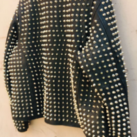 Crafted Leather New Handmade Men's Punk Style Golden Studded Adorable Leather Jacket - Thumbnail 1