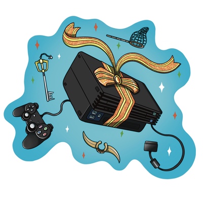 Ps2 present glitter sticker (christmas consoles) 