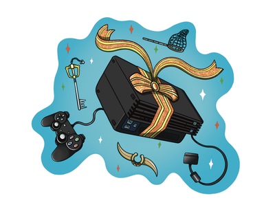 PS2 Present Glitter Sticker (Christmas Consoles) 