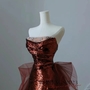 Fairy Burgundy Sequins Tulle Prom Dresses Princess Strapless Bow Sleeveless Backless Sweep Train Evening Party Formal Dress-3