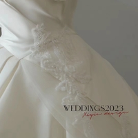 Fairy Strapless Satin A line Wedding Dresses Handmade Flower Applique Wedding Ball Gown Princess Tulle Bridal Gown  - Thumbnail 1