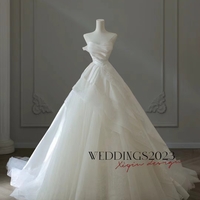 Fairy Strapless Satin A line Wedding Dresses Handmade Flower Applique Wedding Ball Gown Princess Tulle Bridal Gown  - Thumbnail 6