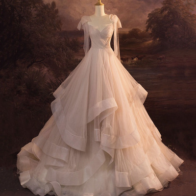 Cute v-neck tulle long prom dress evening dress，1668