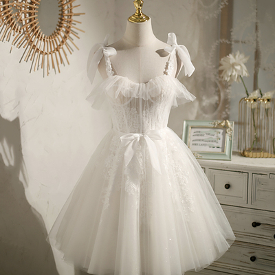 White tulle lace short prom dress homecoming dress，1670 - Thumbnail 1