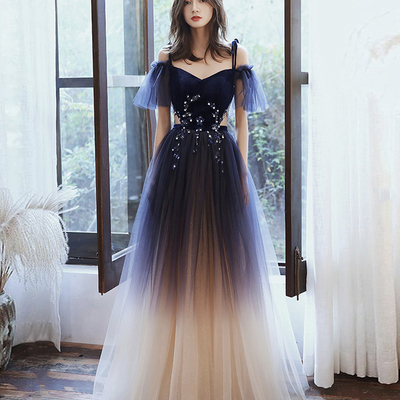 Stylish velvet tulle long prom dress evening dress，1674