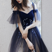Stylish Velvet Tulle Long Prom Dress Evening Dress，1674 - Thumbnail 2
