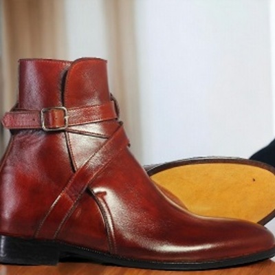 Men's handmade ankle high brgundy jodhpurs boot, luxury boot