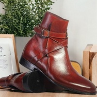 Men's Handmade Ankle High Brgundy Jodhpurs Boot, Luxury Boot - Thumbnail 1
