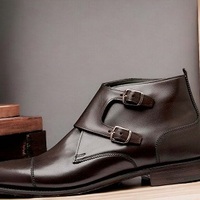 Bespoke Men's Chocolate Brown Ankle High Double Buckle Cap Toe Boot, Fashion Boot - Thumbnail 1