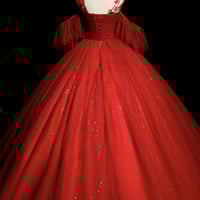 Red Tulle Long A-line Ball Gown Formal Gown,1676 - Thumbnail 1