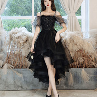 Black tulle lace high low prom dress homecoming dress,1677 - Thumbnail 1