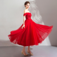 Red v neck tulle lace long prom dress, red evening dress,1678 - Thumbnail 1