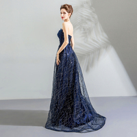 Dark blue tulle sequins long prom dress, evening dress,1679 - Thumbnail 1