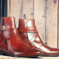 Men's Bespoke Jodhpurs Ankle High Brgundy Boot, Luxury Boot - Thumbnail 1
