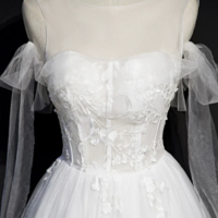 White Lace A Line Tea Length Prom Dress, Simple Wedding Dresses KPP1647 - Thumbnail 1