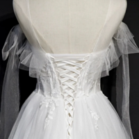 White Lace A Line Tea Length Prom Dress, Simple Wedding Dresses KPP1647 - Thumbnail 4