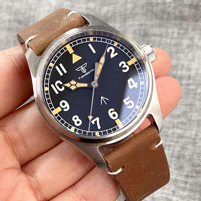 Customized Tandorio Mens watches 39mm dial pilot NH35A PT5000 mechanical movt 20bar luminous causal retro wristwatch T111