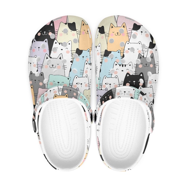 Classic cat clogs slippers, lightweight cat pattern slippers, rubber clogs, men's - women's clog, comfortable slippers for cat lovers
