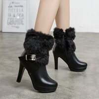 Winter Warm Furry Ankle Heeled Boots  - Thumbnail 2