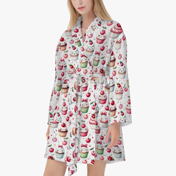 Adorable - soft women's cupcake bathrobe, muffin dressing gown cozy, warming robe