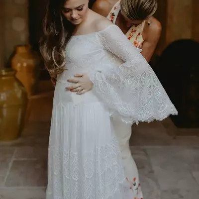 Bohemian plus size lace wedding dresses with long sleeves off the shoulder beach bridal gowns a line floor length boho vestido de novia - Thumbnail 2