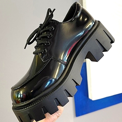 Stunning england patent leather lace up thick platform block heels shoes party dance gothic girlystyle amazing