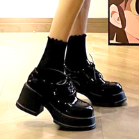 Stunning England Patent Leather Lace Up Thick Platform Extremely High Block Heels Shoes Party Dance Gothic Girlystyle Amazing - Thumbnail 5