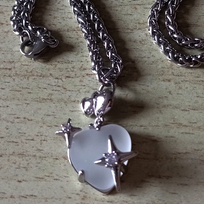 Punk cute tiny heart galaxy studded zircon gems silver necklace y2k streetwear handmade for women and men unique amazing