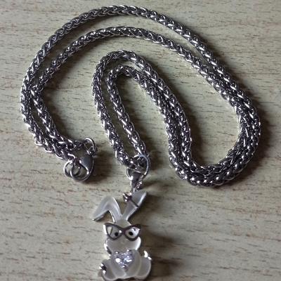 Punk cute tiny bunny studded zircon heart gems with glasses silver necklace y2k streetwear handmade for women and men unique amazing