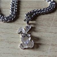 Punk Cute Tiny Bunny Studded Zircon Heart Gems With Glasses Silver Necklace Y2K Streetwear Handmade For Women And Men Unique Amazing - Thumbnail 3
