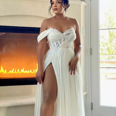 Wedding dresses side split chiffon sweetheart boho vestido de novia african beach bridal wedding dress - Thumbnail 3