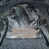  Crafted Leather Women Punk Style Black Studded Leather Jacket Large Spike Sliver Studs - Thumbnail 1