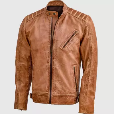 Waxed tan leather jacket