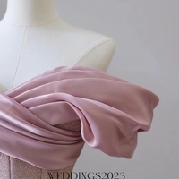 Flesh Pink Sequin Evening Gown Elegant Women's Off Shoulder Party Prom Evening Gown - Thumbnail 1