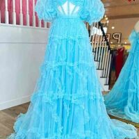 Princess Off The Shoulder Tulle Long Evening Prom Dress - Thumbnail 7