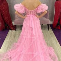 Princess Off The Shoulder Tulle Long Evening Prom Dress - Thumbnail 4