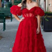 Princess Off The Shoulder Tulle Long Evening Prom Dress - Thumbnail 6