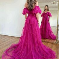 Princess Off The Shoulder Tulle Long Evening Prom Dress - Thumbnail 2