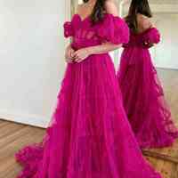 Princess Off The Shoulder Tulle Long Evening Prom Dress - Thumbnail 1