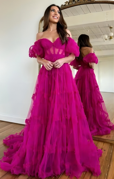 Princess Off The Shoulder Tulle Long Evening Prom Dress