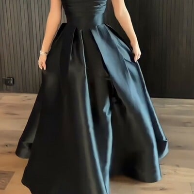 Psy873, black prom dress, sleeveless evening dress, satin party gown