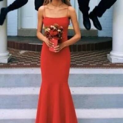  spaghetti straps a line red sheath prom dress - Thumbnail 4