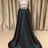Simple A Line V Neck Backless Prom Dress - Thumbnail 1