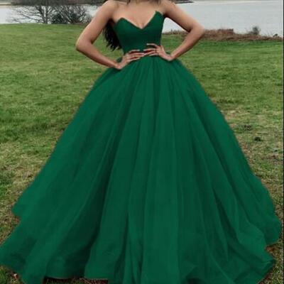 Ball gown green tulle formal prom dresses - Thumbnail 4