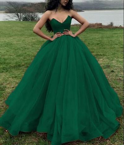 Ball Gown Green Tulle Formal Prom Dresses