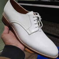 White Leather Finished Handmade Lace Up Shoes Available 7-13 US - Thumbnail 1