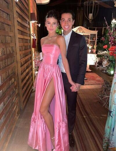 Elegant Sexy Pink Split Prom Dress Women Dresses 
