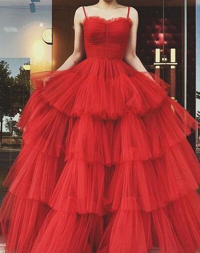 New Arrival A Line Red Tulle Prom Dress, Evening Dress